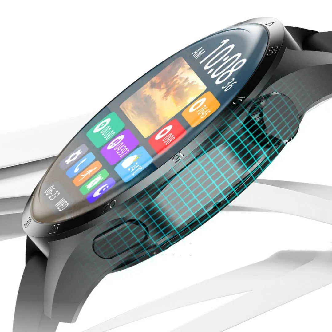 Black Bluetooth smartwatch with TFT screen, shown with both silicone and Milanese mesh strap options.