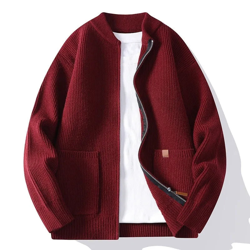 Men's striped sweater cardigan jacket in chemical fibre blend with zip-up front