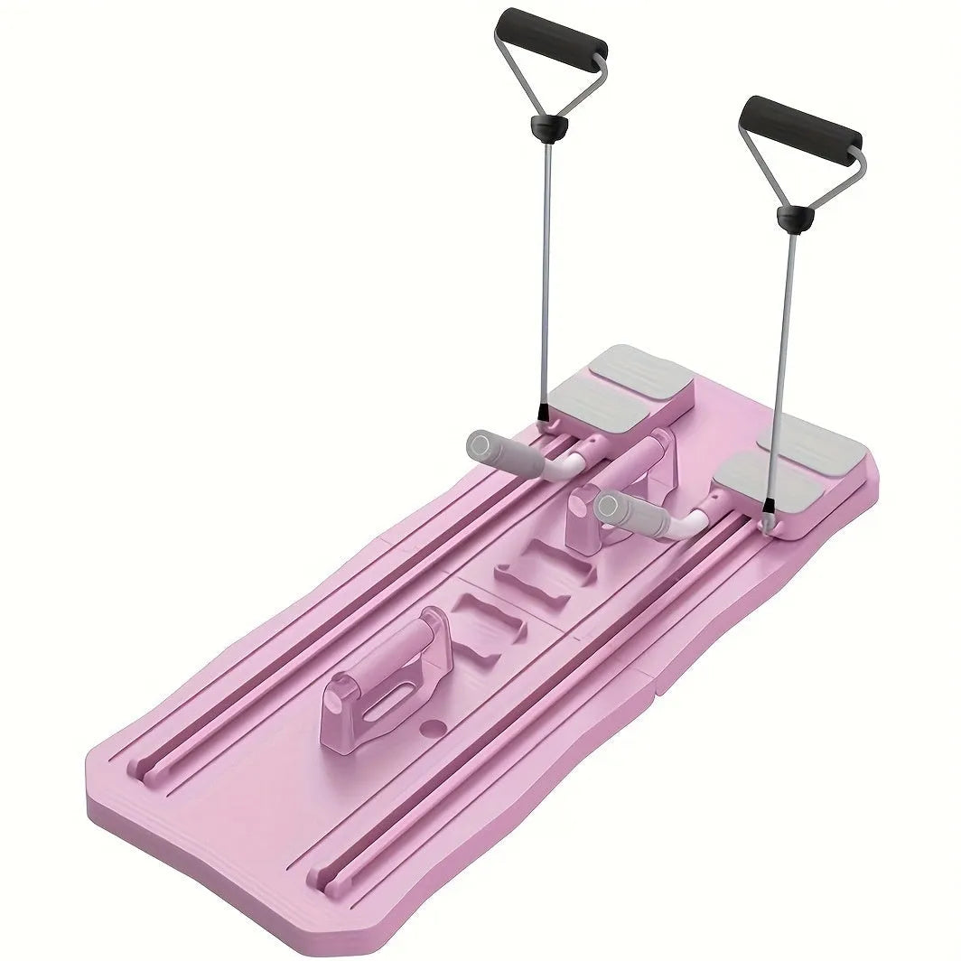 Pink and blue portable supine board with wheels for home abs exercises