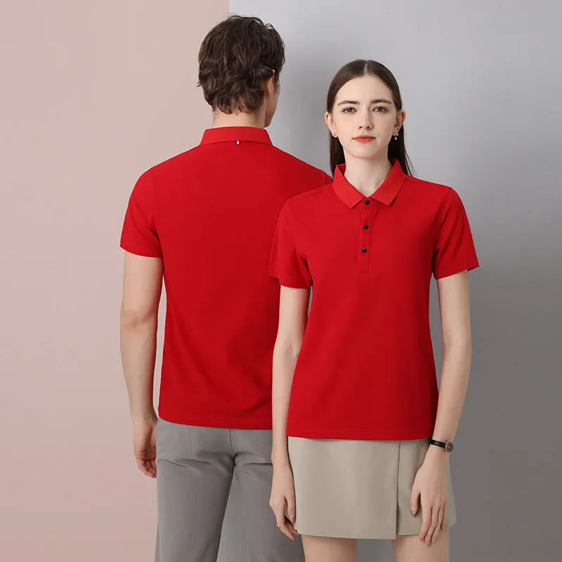 Cotton short-sleeved business polo shirt in solid colour, regular fit, available in black white dark gray navy blue red light blue sizes M to 4XL
