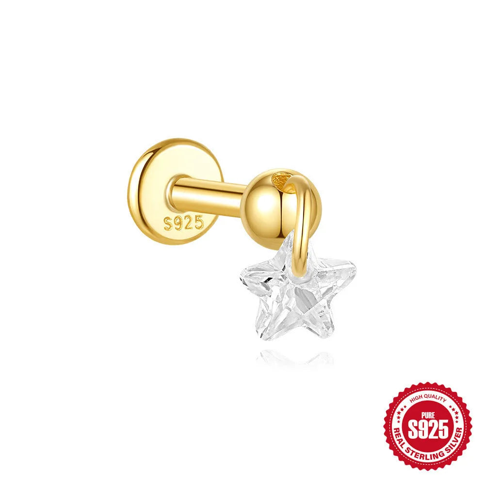 S925 sterling silver moon and star earrings with embedded diamond detailing in gold colour