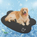 Dog head-shaped ice silk pet cooling mat on floor with non-slip base