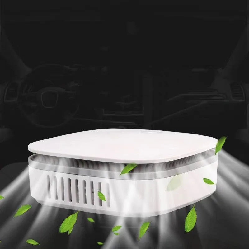 White USB-powered air purifier and disinfection machine for car and small room use.