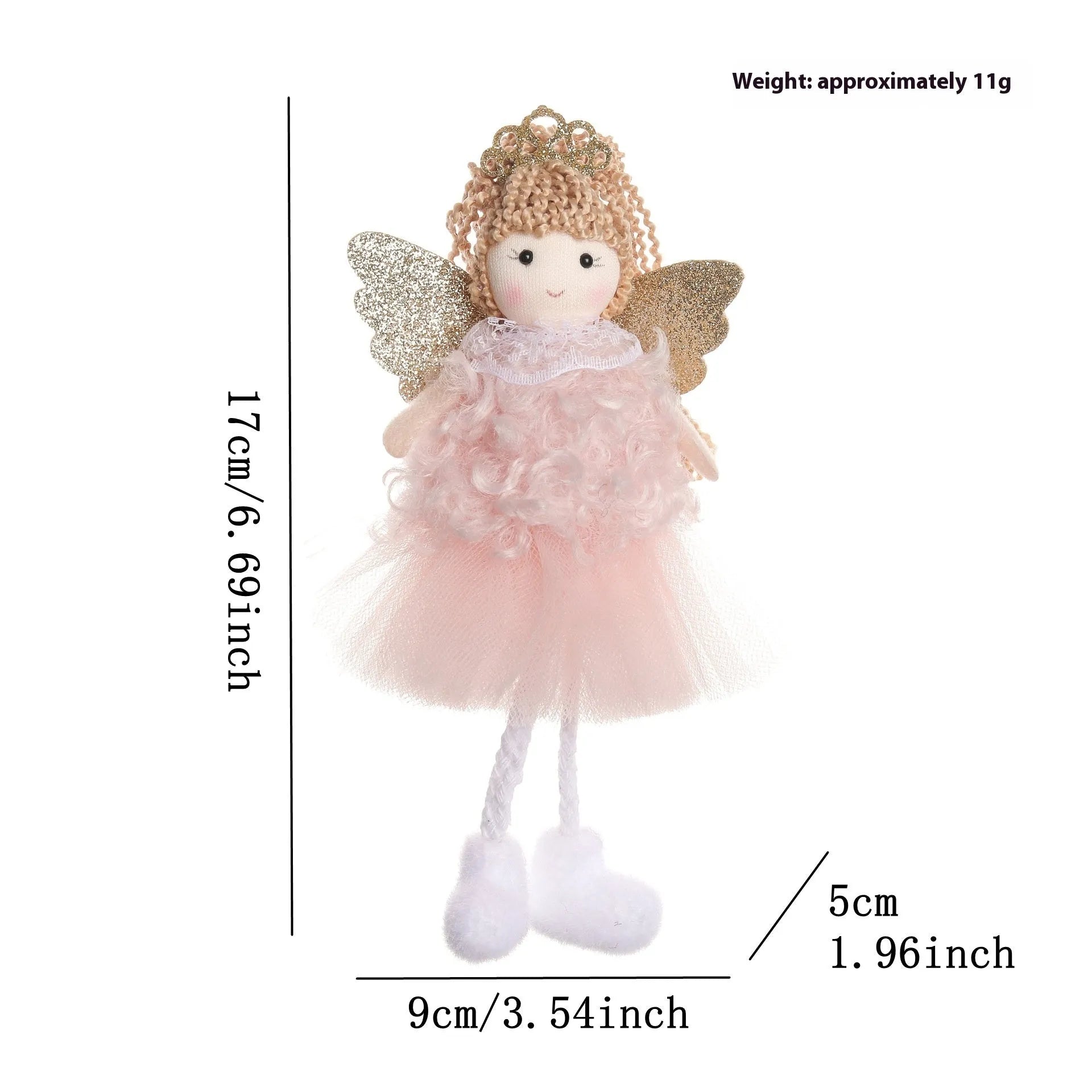 Christmas angel girl hair pendant made from cloth fabric in white, pink and khaki colour options