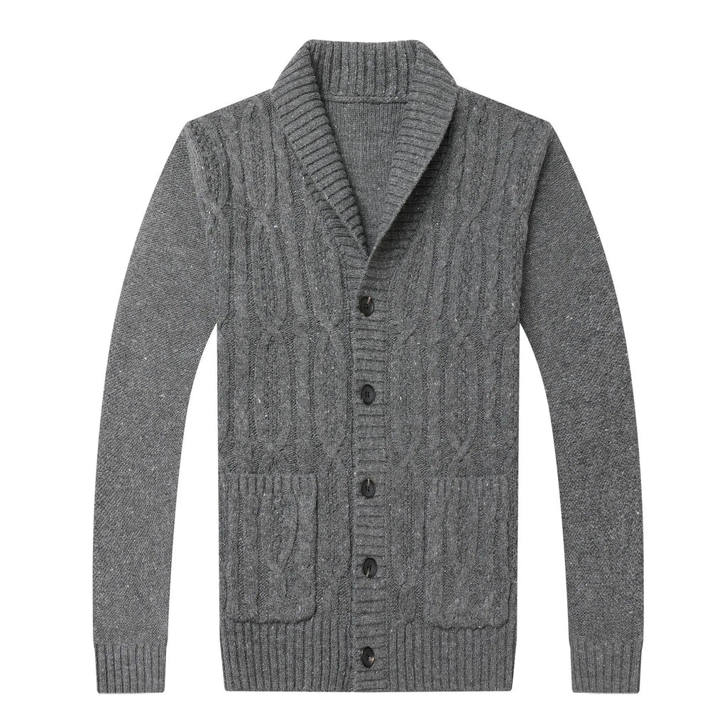 Men's Korean style jacquard knitted cardigan jacket in dark grey