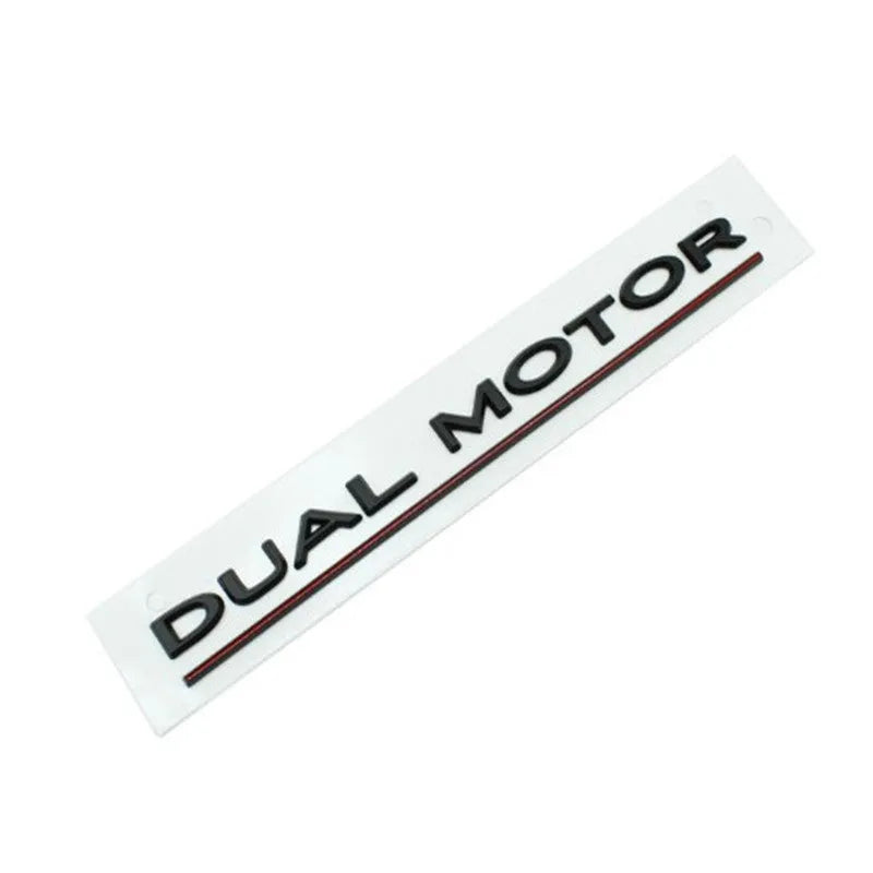 Tesla Model 3 Dual Motor bumper sticker in black and red on ABS plastic