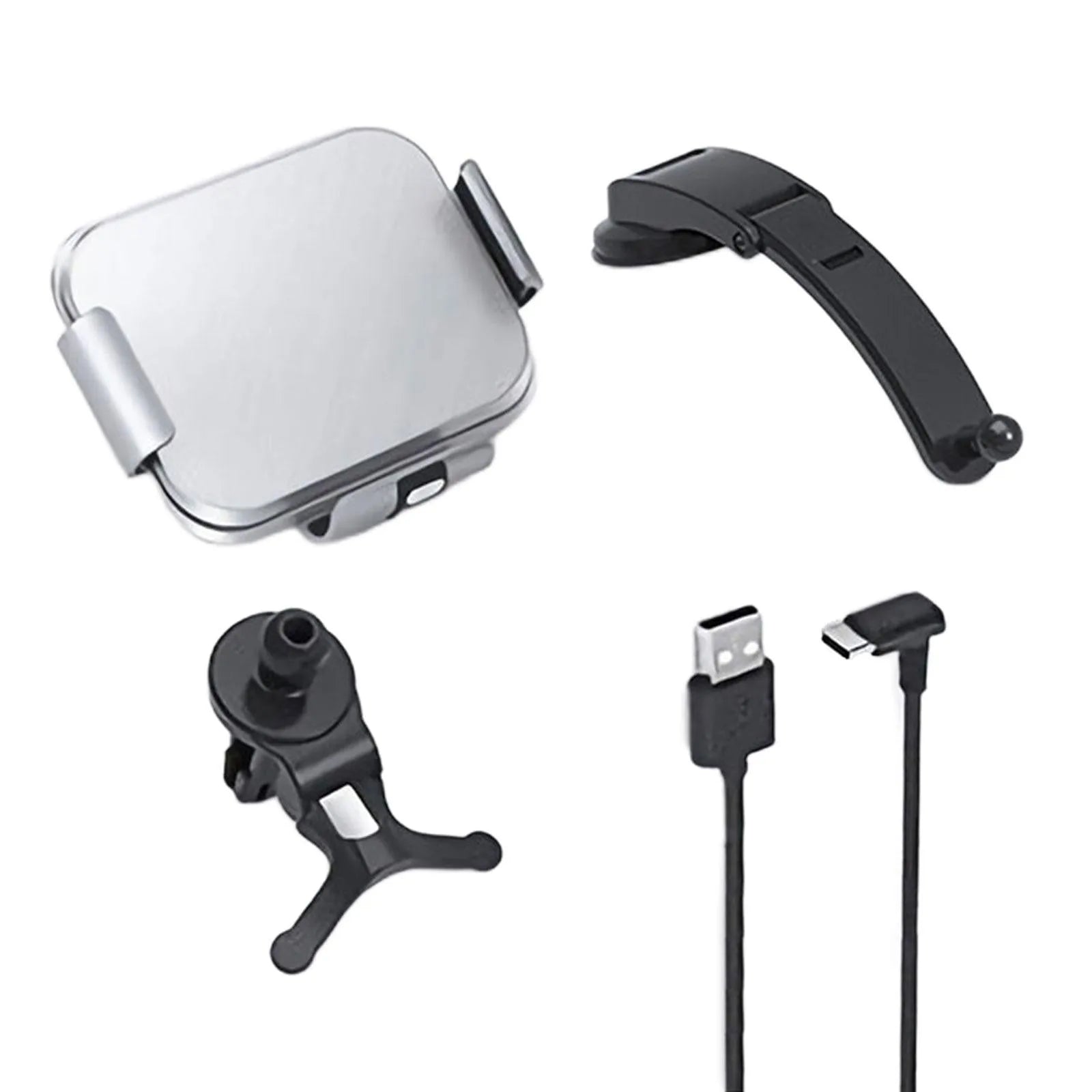 Grey and white car mobile phone holder with folding screen and wireless charging bracket on dashboard