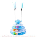 Blue 4-tier interactive cat carousel toy with coloured balls and teasing rods