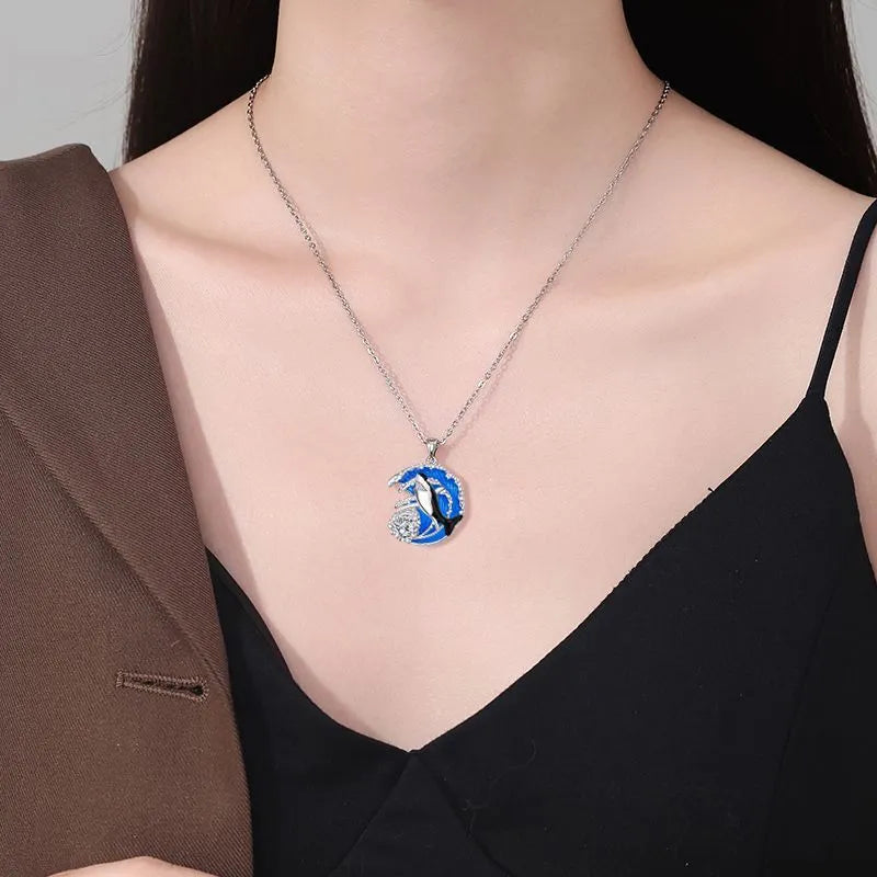 HAILANG shark women's necklace with electroplated copper pendant on cross chain, adjustable 41-50cm