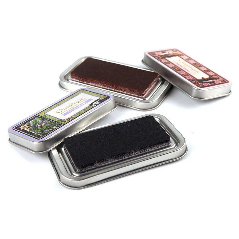 Rectangular quick-dry oily ink pad for rubber stamps in five colour options.