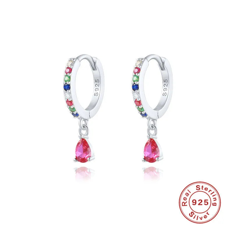 S925 sterling silver water drop earrings with geometric shape and decorative elements