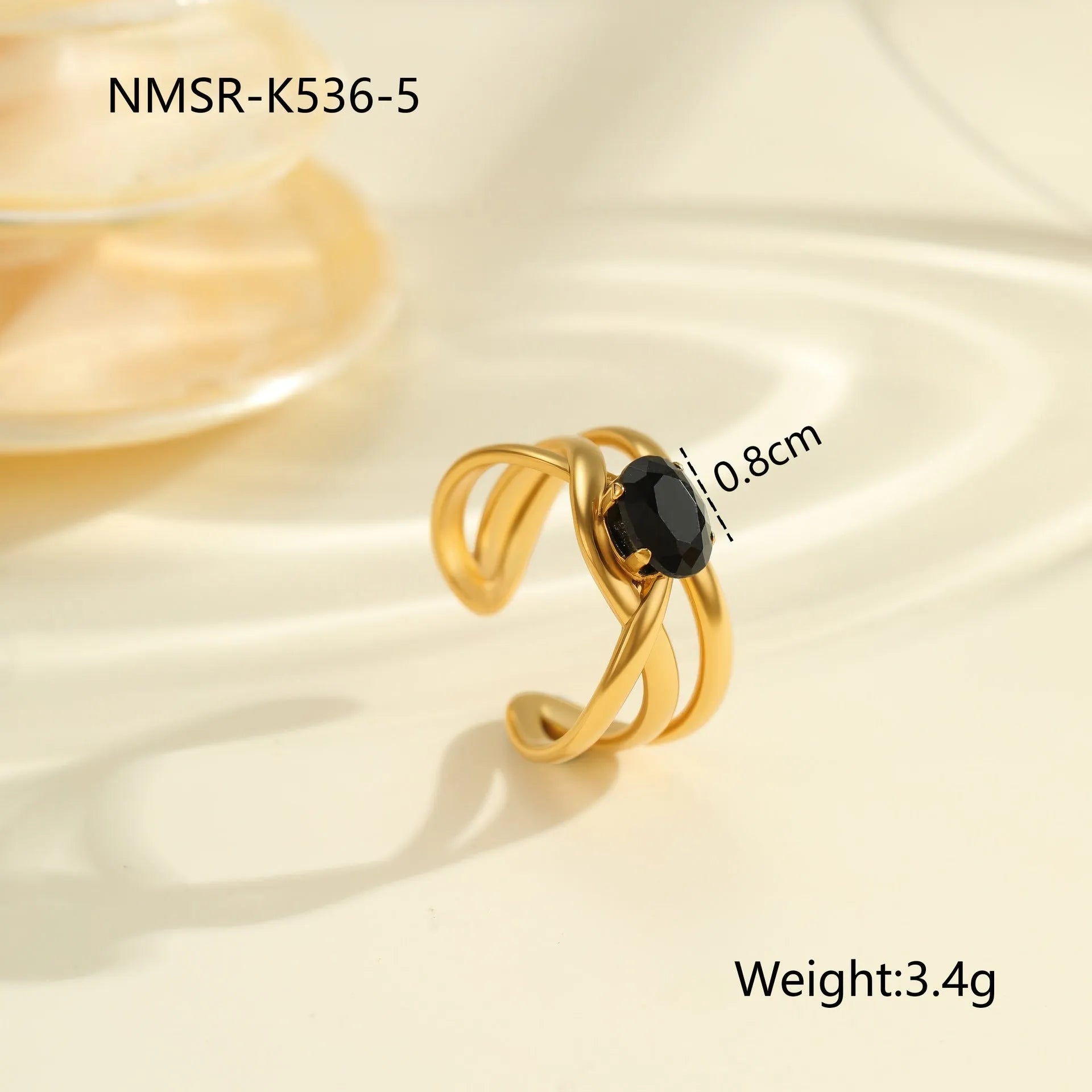 Adjustable open mouth titanium steel ring for women with inlaid zircon stones in a geometry design.