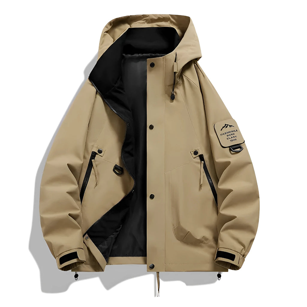 Men's Casual Waterproof Jacket with 5000mm Rating in Polyester, Windproof, Available in Beige, Black, Gray Green, Sand Brown, Fluorescent Green, Cherry Blossom Powder, Peach Pink, Lemon, Mocha, Carmine, Moon Shadow Gray, Peace Blue, S-3XL
