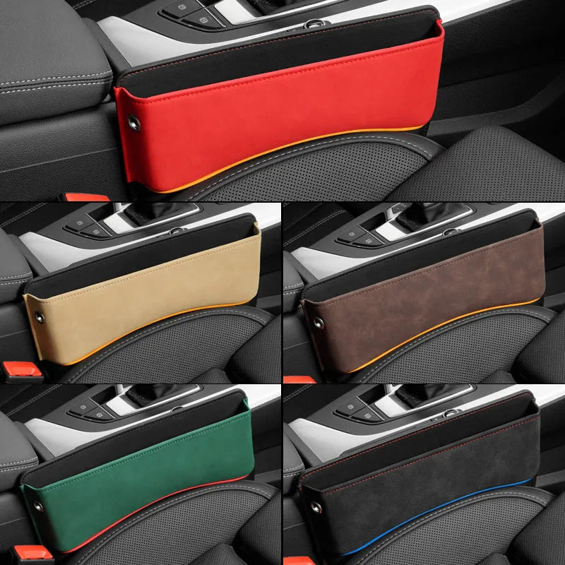 Leather car seat storage box organiser in beige suede colour