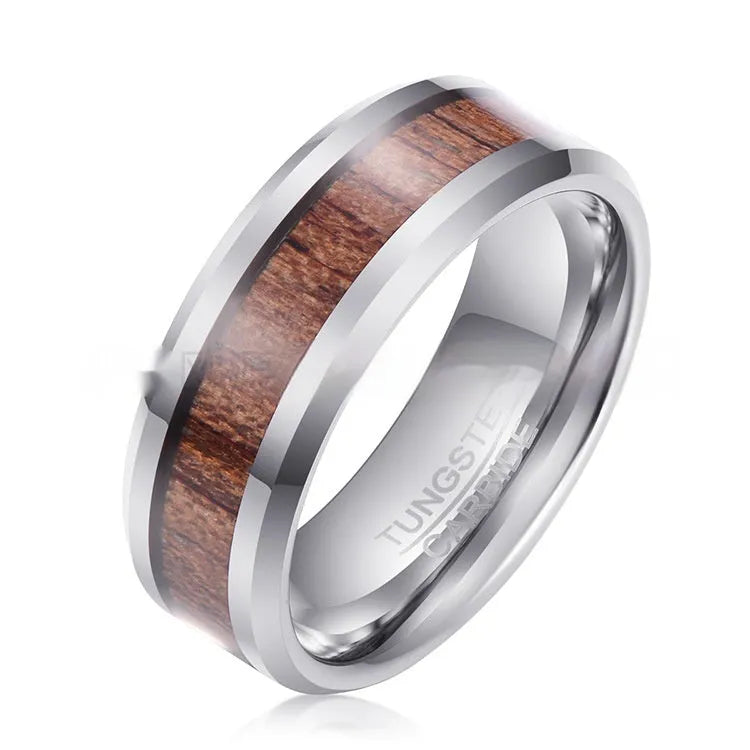 8mm wide tungsten ring with U-shaped profile in rose gold or steel colour finish