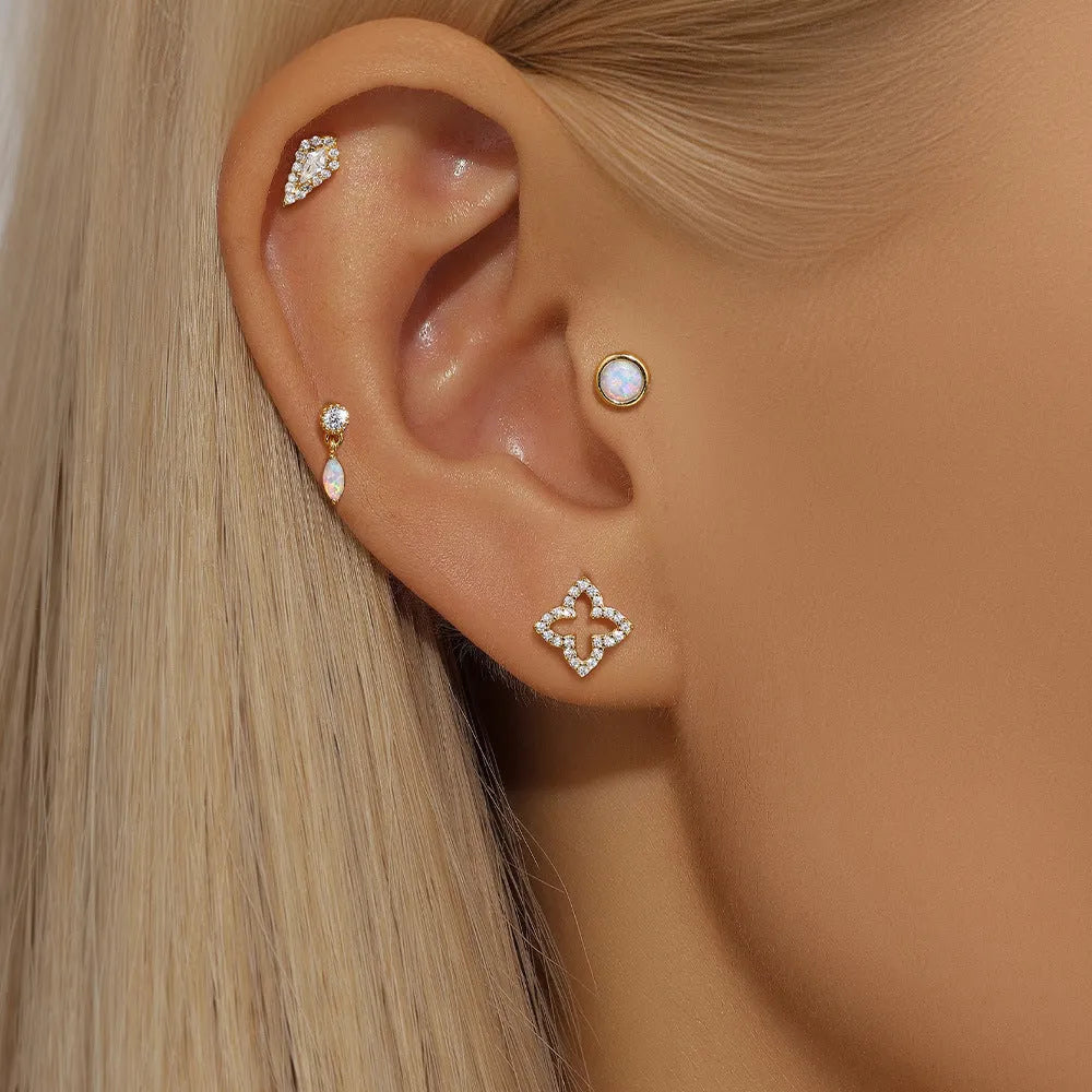 S925 sterling silver flat column thread ear bone studs in twelve gold electroplated colour variations