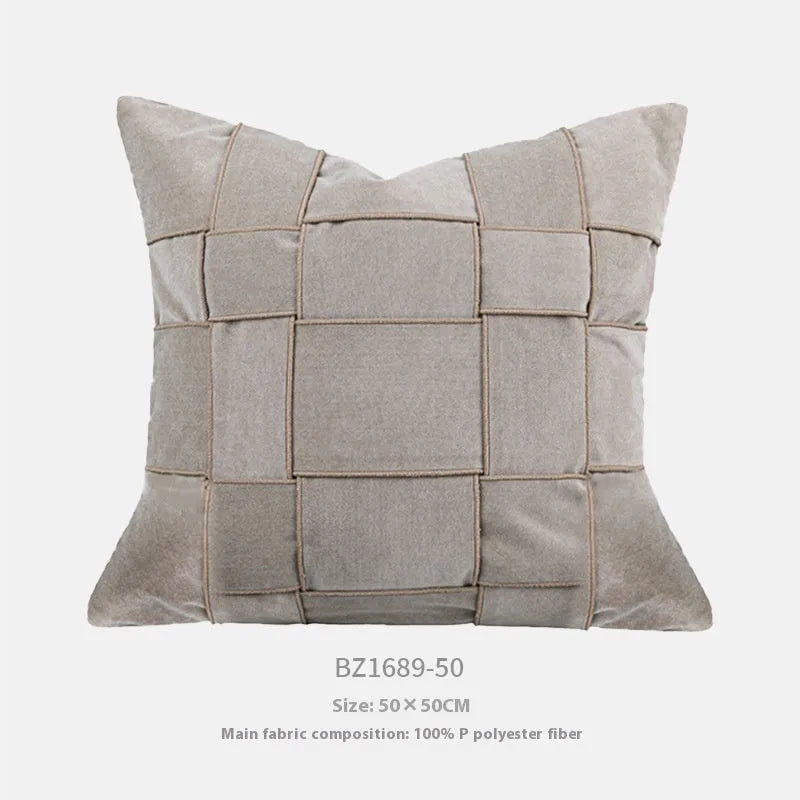 Square 50x50cm chenille woven pillow cushion on a sofa in a choice of seven colours.