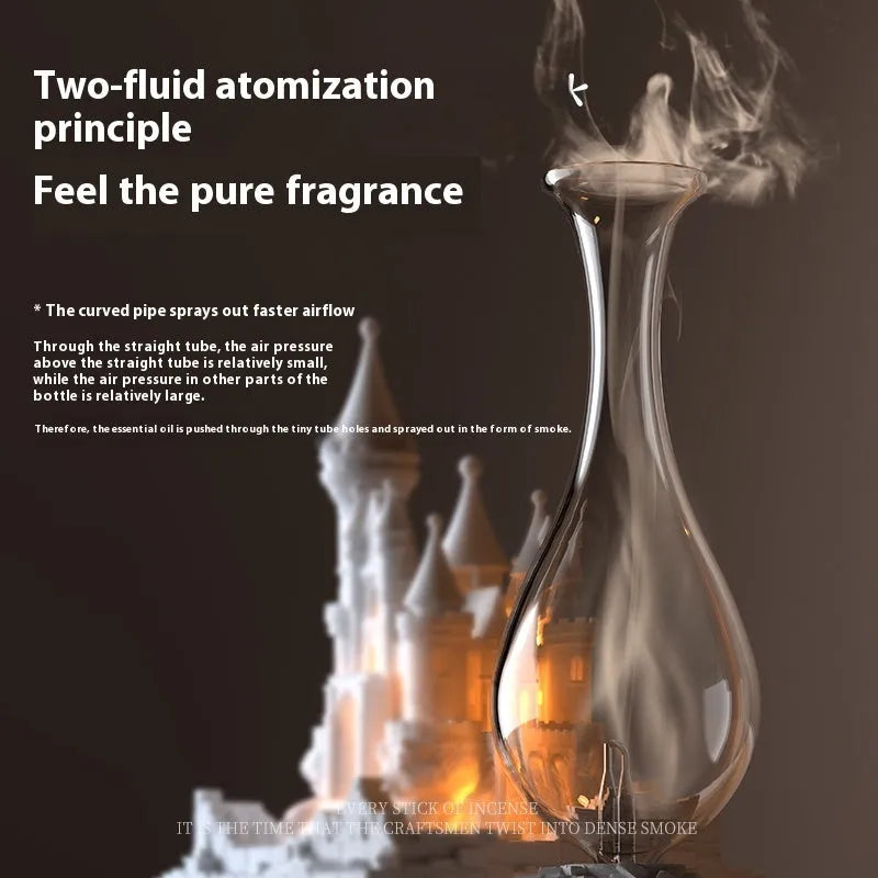 White medieval castle-shaped waterless aromatherapy machine with ambient light as a decorative ornament.