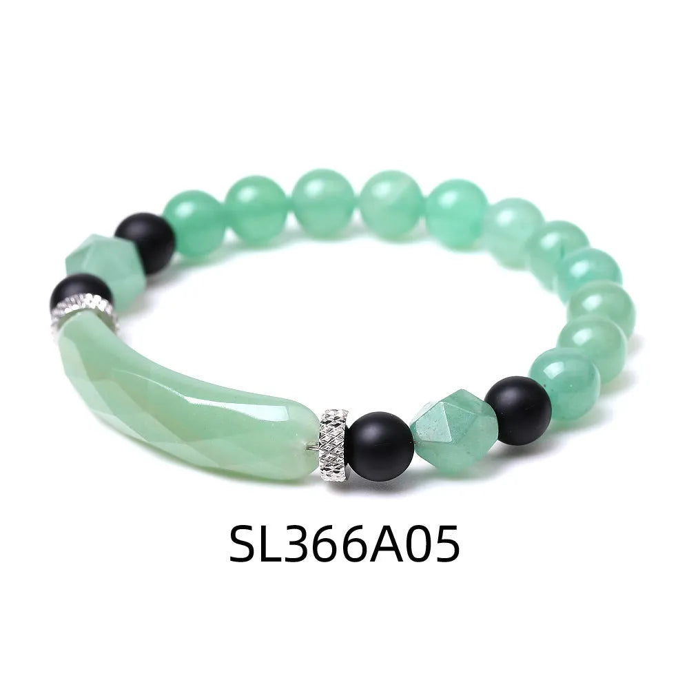 Black agate diamond-cut bracelet with geometric fan-shaped beads, handmade unisex jewellery