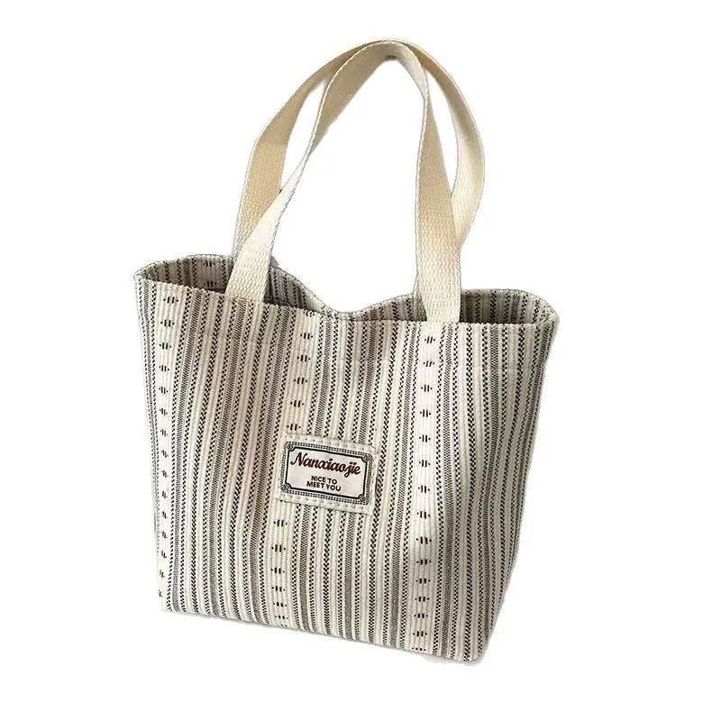 Japanese style corduroy handbag with large capacity in ivory white colour