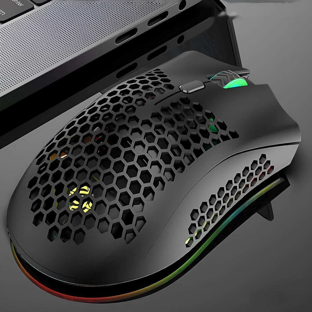 BM600 hollow out wireless mouse with luminous charging in black, cyan and white colours