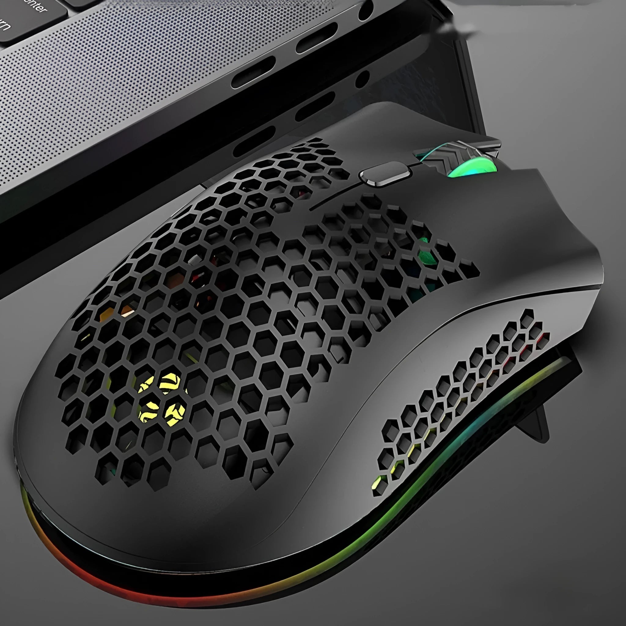 BM600 hollow out wireless mouse with luminous charging in black, cyan and white colours
