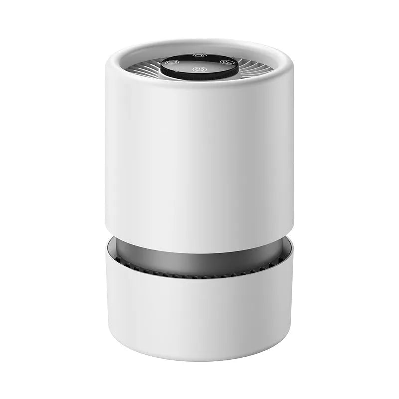 White EJ-JHQ101 desktop air purifier with simple style on a table next to a Type-C cable.