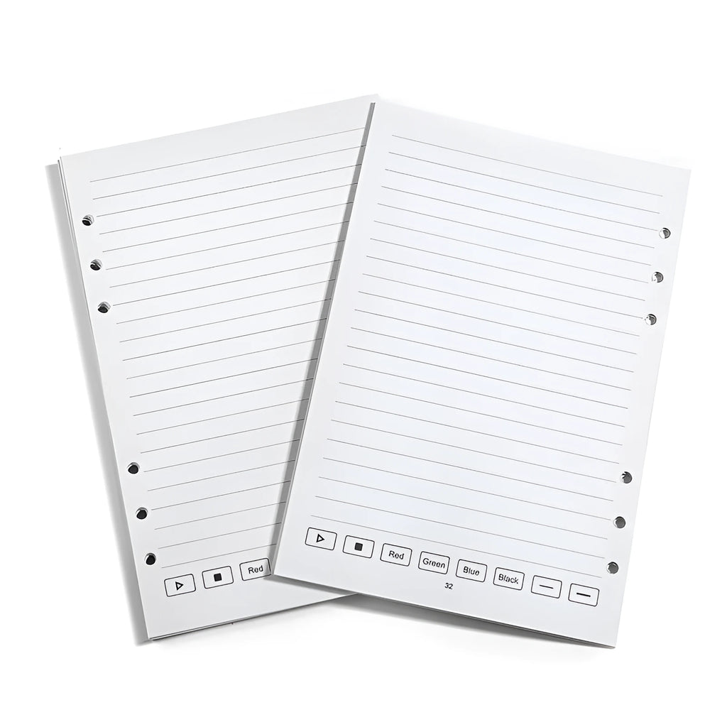 Loose leaf spiral notebook refill pack with paper core, pen refills, and metal pen cores.