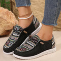Women's flat round toe shoes in black, dark grey, and khaki with a low-top design and rubber sole.