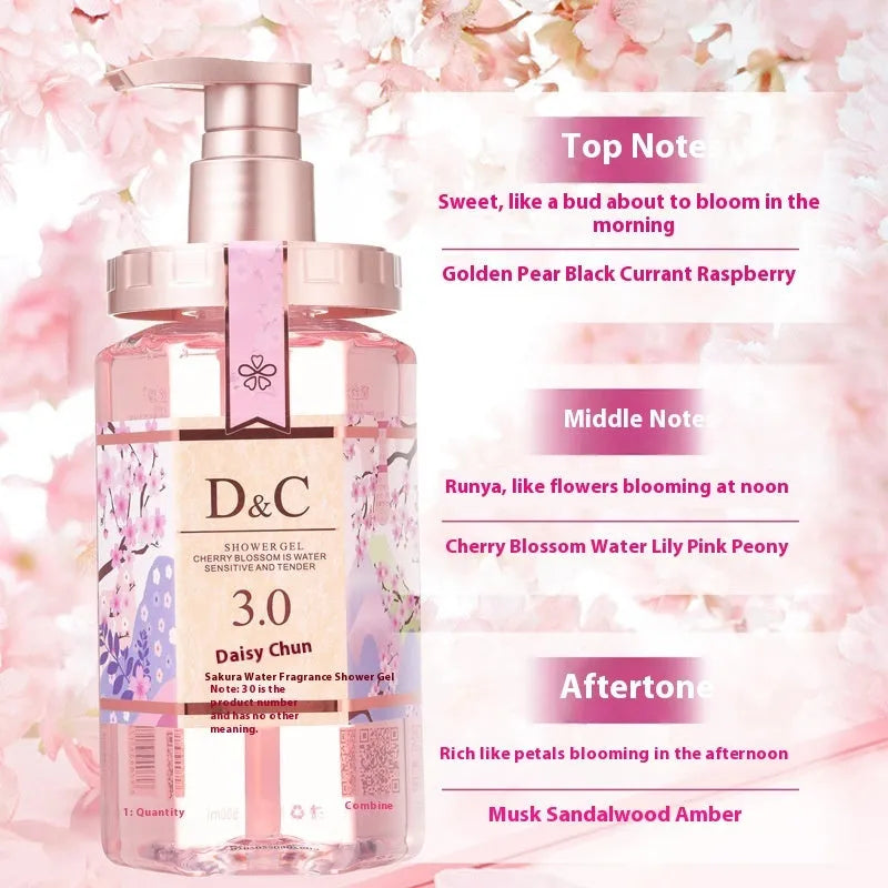 Sakura cherry blossom shampoo, hair mask conditioner and shower gel set, three 500ml bottles.