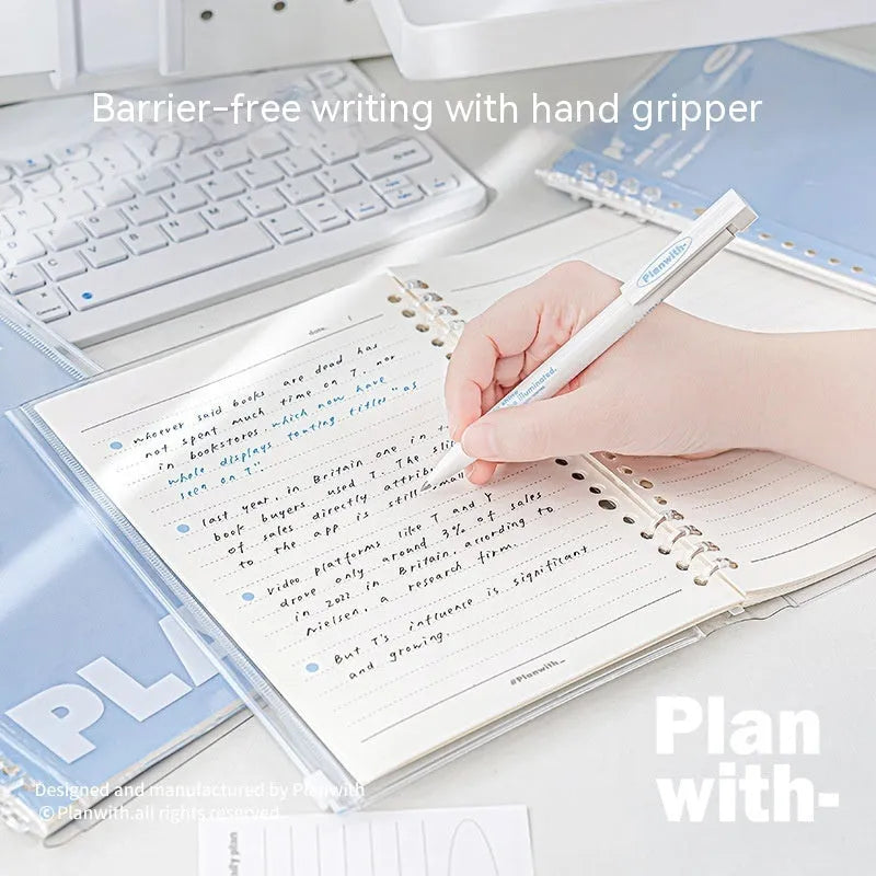A5 clear PVC notebook case in white or blue colour, showing transparent front cover
