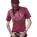 Red slim-fit men's t-shirt with distressed washed finish and short sleeves