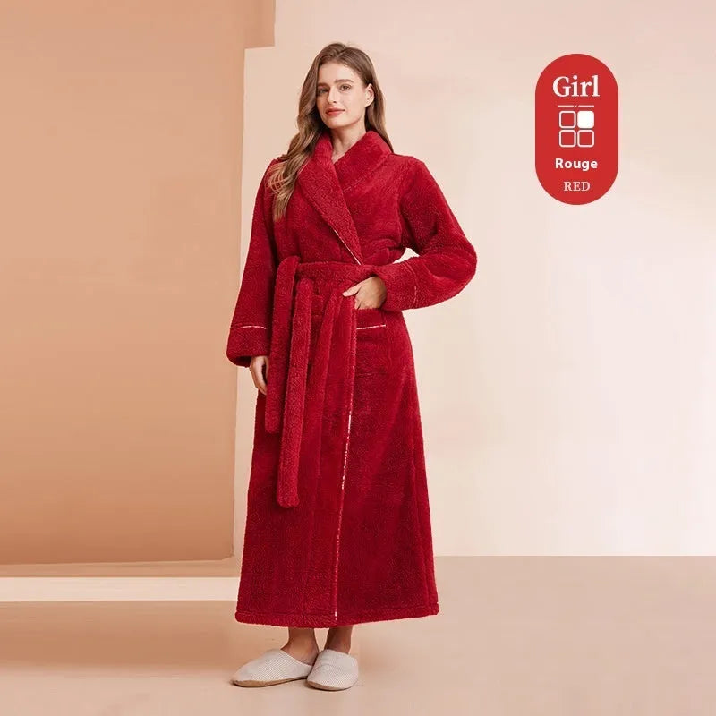 Plus size thickened flannel bathrobe for couples in winter with super thick 301-350 gsm fabric