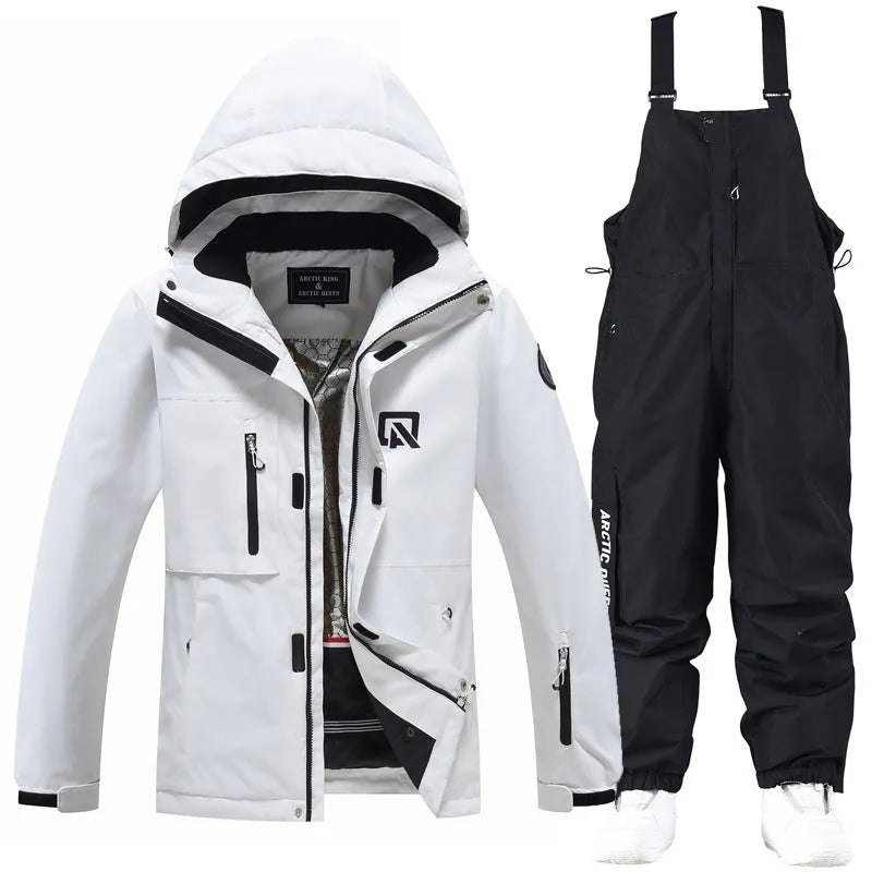 Men's and women's winter ski suit in blue and black colour combination for snow sports