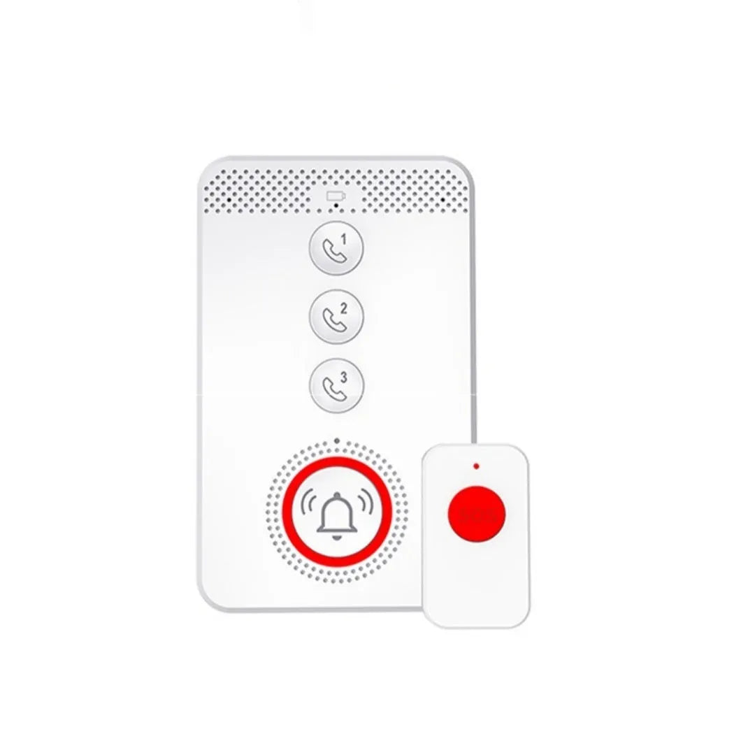 White wireless emergency alert system with buzzer and three emergency buttons for elderly safety