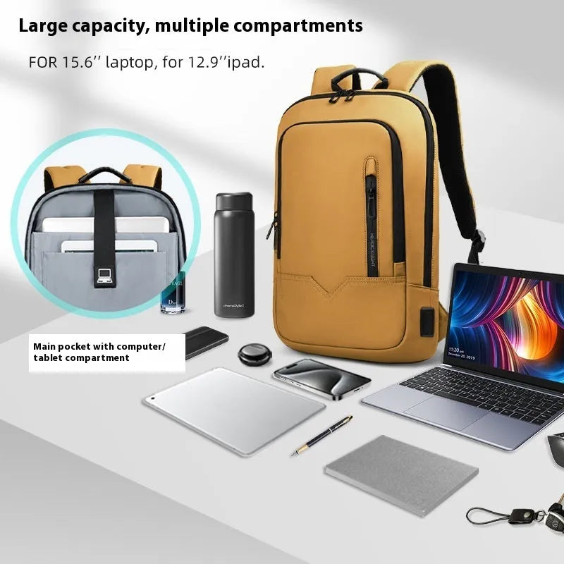 Lightweight polyester computer backpack with USB charging port in various colours
