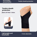 Black adjustable athletic wristguard for wrist support during sports like badminton and tennis.