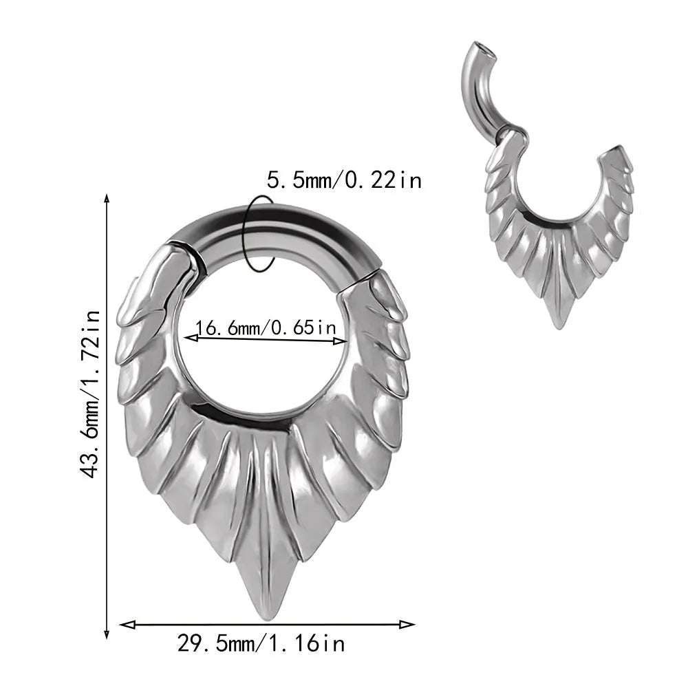 Stainless steel drop-shaped ear extender with totem design for stretched earlobes in style variations