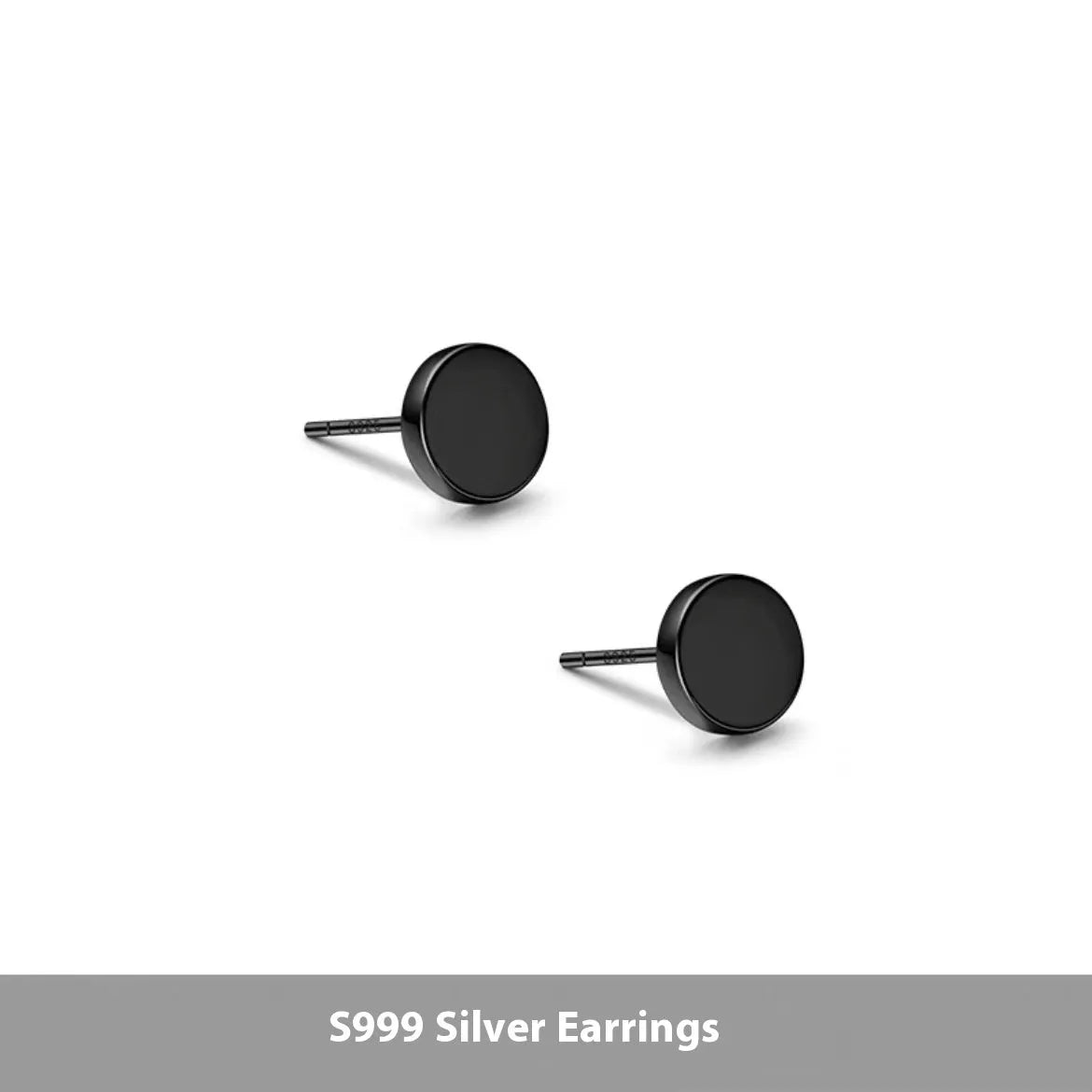 S999 sterling silver flat ear bone studs in geometric round shape, silver and black colour options