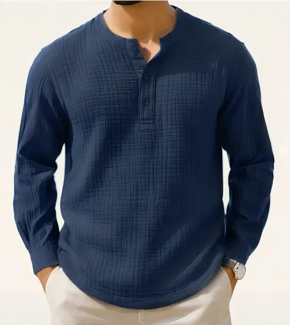 Linen blend long sleeve T-shirt in slim fit with round neck and solid colour options