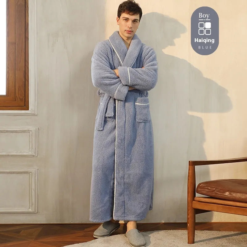 Plus size thickened flannel bathrobe for couples in winter with super thick 301-350 gsm fabric