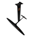 Black carbon fibre surfing hydrofoil with aluminium alloy components and 1051mm front wing