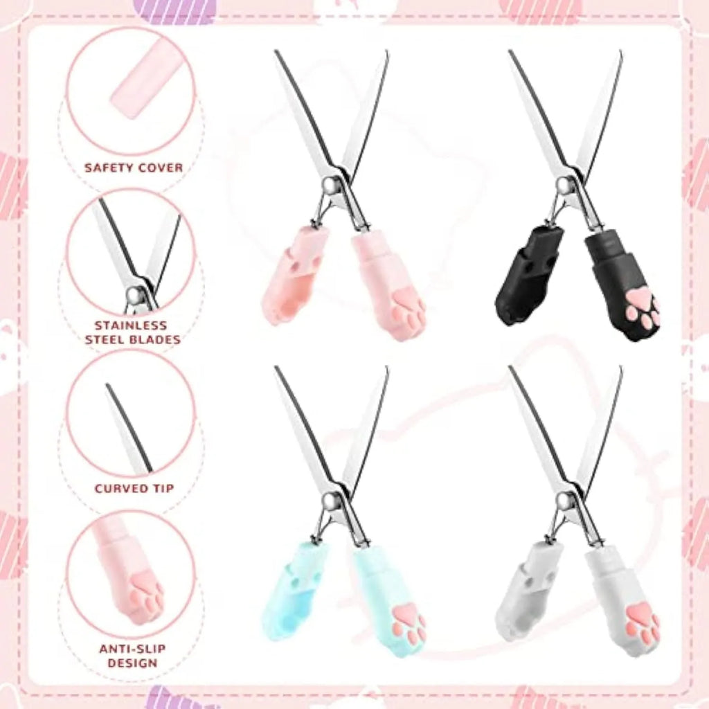 Cat paw mini folding scissors showing stainless steel construction and compact 8.7 cm size