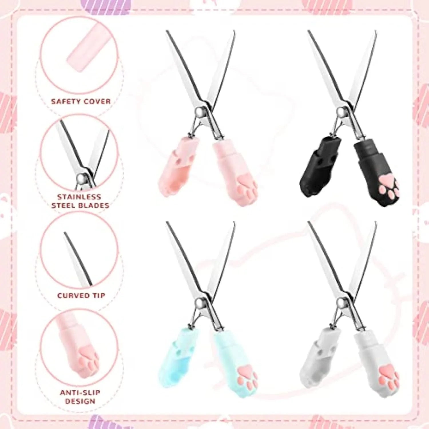 Cat paw mini folding scissors showing stainless steel construction and compact 8.7 cm size