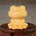 Smiling frog bamboo carving ornament measuring 5cm height with cartoon cute style decorative design