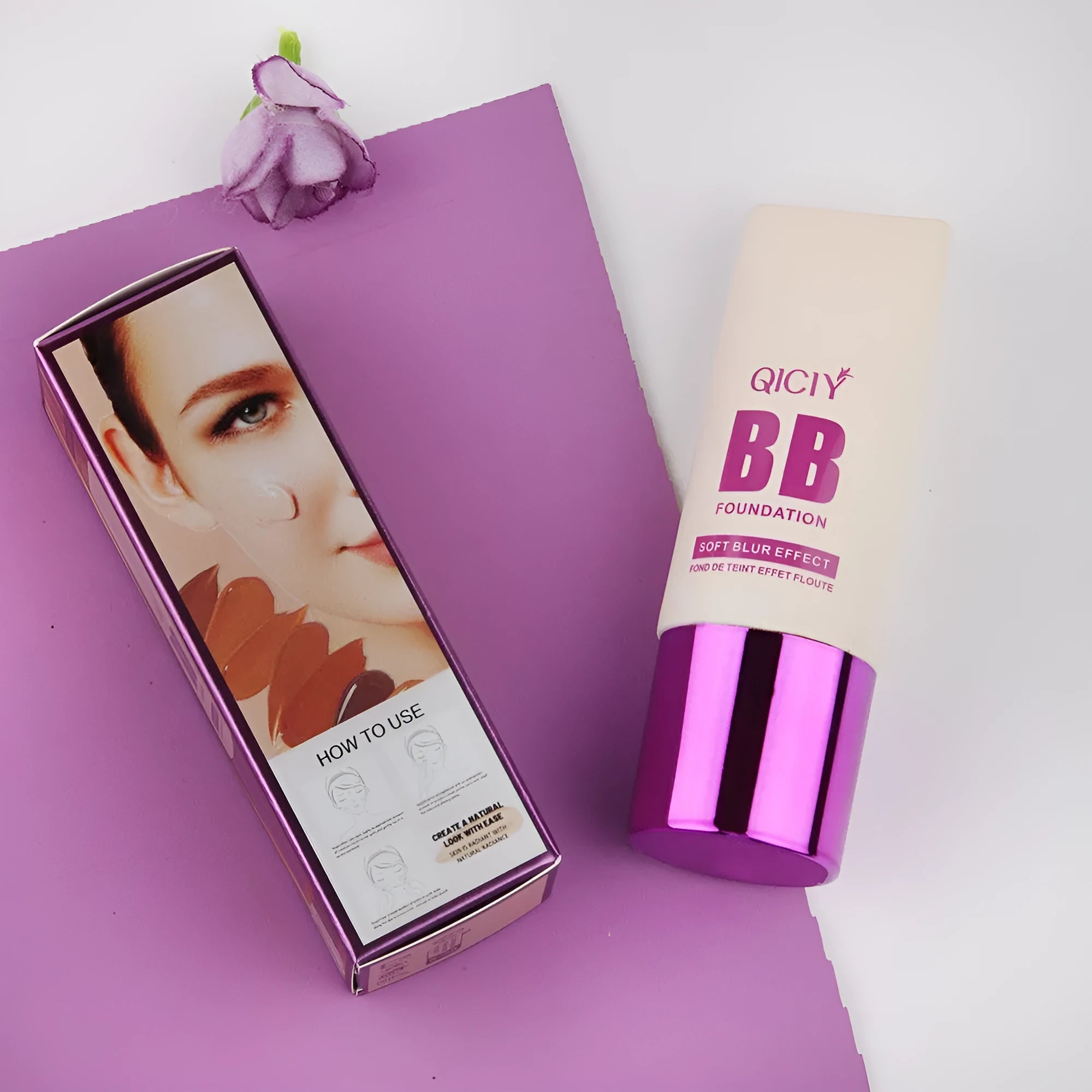 Feeding bottle containing liquid foundation concealer BB cream in ten different shade options.