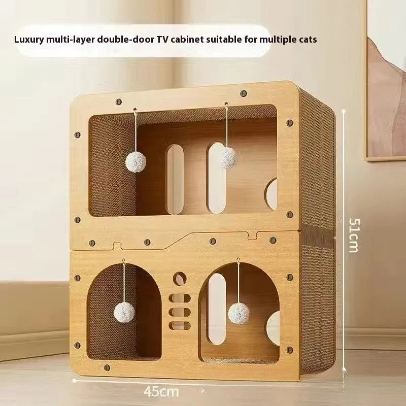 Double-layer cat scratching board and nest in owl style with wear-resistant surface