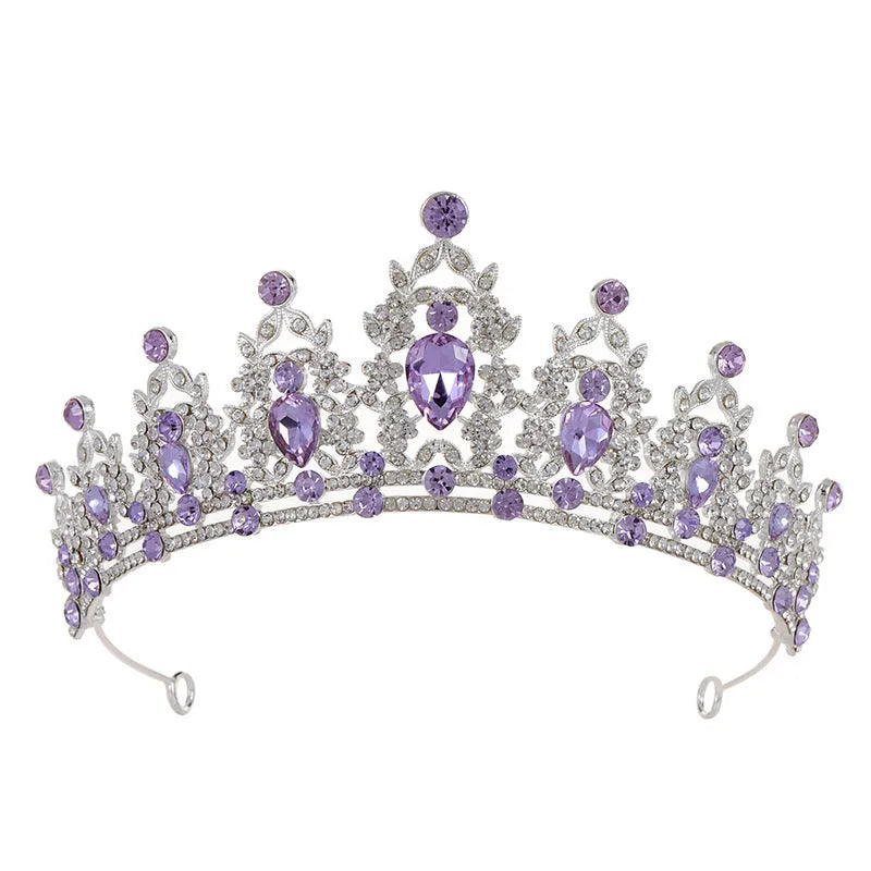 Baroque crown bridal headdress with rhinestones in silver and gold finishes with coloured diamond accents.