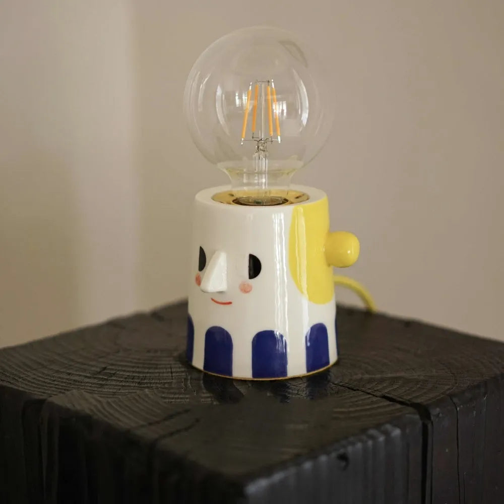 Handmade ceramic table lamp with ball headlight design for bedside and birthday decoration