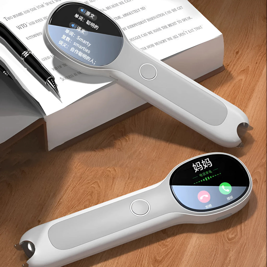 White universal reading pen electronic learning device with bilingual Chinese English translation functionality